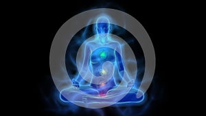 Aura, chakra activation, enlightenment of mind in meditation