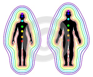 Aura and chakras on white background - vector