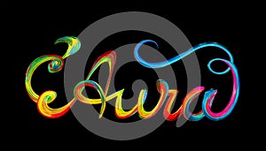 Aura colorful text, lettering design on black