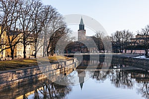 Aurajoki river and the Cathedral of Turku, Finland in spring