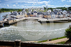 Auray - Port of Saint-Goustan. Panoramic view of the old city centre. Brittany, France