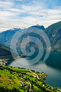 Aurland town and Aurlandsfjord photo