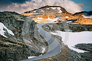 Aurlandsfjellet, Norway. Open Road Aurlandsfjellet. Scenic Route Road In Summer Norwegian Landscape. Natural Norwegian