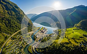 Aurlandsfjord Town Of Flam at dawn