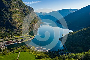 Aurlandsfjord Town Of Flam at dawn