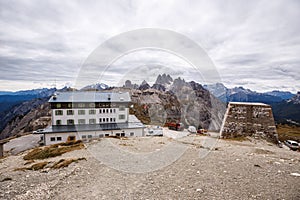 Auronzo refuge and Cadini di Misurina range, Dolomite Alps photo
