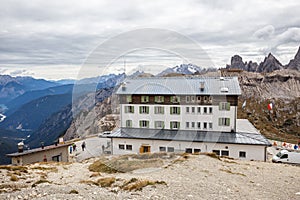 Auronzo refuge and Cadini di Misurina range, Dolomite Alps photo
