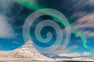 Aurora above Kirkjufell. GrundarfjÃ¶rÃ°ur, Icelan