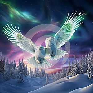 Aurora Aviator - Snow Owls Dancing in the Northern Lights