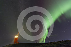 Aurora Borealis Above Lighthouse