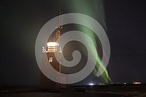 Aurora Borealis Above Lighthouse