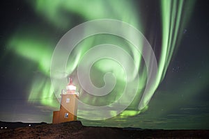 Aurora Borealis Above Lighthouse