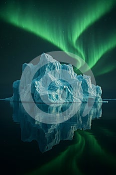 Aurora Borealis Dancing Over a Majestic Iceberg Reflection AI-GENERATED