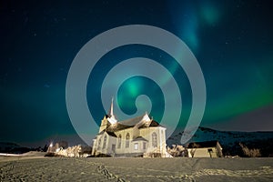 Aurora Borealis in Lofoten Archipelago, Norway in the winter time