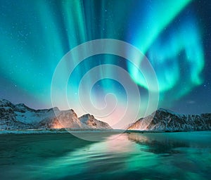 Aurora borealis in Lofoten islands, Norway