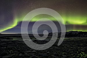 Aurora Borealis or Northern Lighs, over the JÃ¶kulsarlon, Iceland