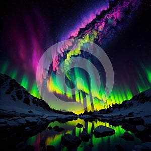 Aurora borealis, northern lights, Iceland, Europe. generative ai