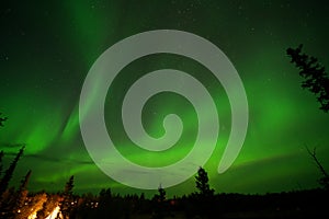 Aurora borealis or Northern lights observed in Yellowknife, Canada, on August, 2019