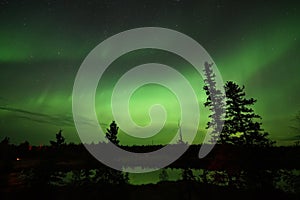 Aurora borealis or Northern lights observed in Yellowknife, Canada, on August, 2019