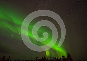 Aurora borealis or Northern lights observed in Yellowknife, Canada, on August, 2019