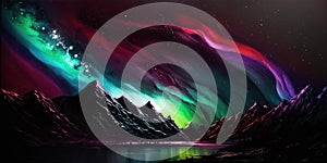 Aurora Borealis Northern Lights over Majestic Mountains and Lake Nature Background