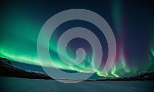 Aurora borealis, northern lights over mountains in winter, Iceland