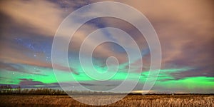 Aurora Borealis Over Farm Field