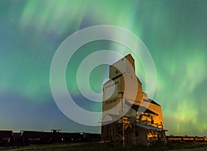 Aurora Borealis over a grain elevator in Saskatchewan, Canada