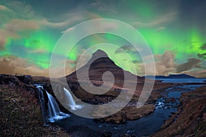 Aurora Borealis over Kirkjufell in Snaefellsnes in Iceland