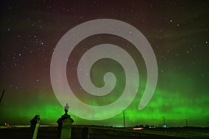 Aurora borealis over a Wisconsin cemetery March 2023