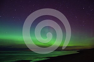 Night sky stars and aurora polar lights observing