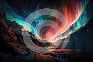 Aurora colorful northern lights illustration generative ai