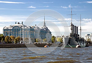 Aurora cruiser on the Neva river in Saint Petersburg