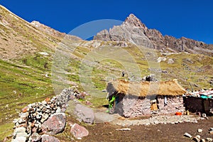 Ausangate Andes mountains and small house in Peru