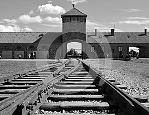 Auschwitz concentration camp entrance train tracks