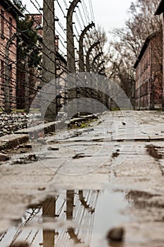 Territory of the Nazi concentration labor camp Auschwitz-Birkenau in Poland. Holocaust in Europe