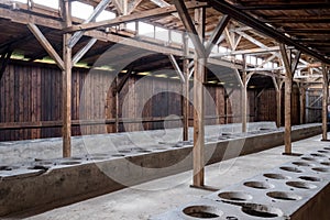 Toilet block at Auschwitz Birkenau Nazi Concentration Camp, Poland