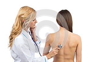 Auscultating patient with stethoscope physical therapy