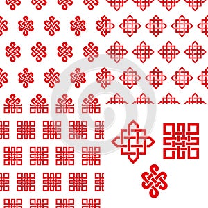 Auspicious Endless knots Chinese seamless pattern.Red photo