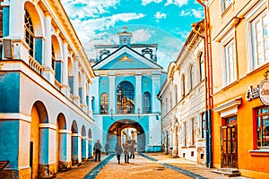 Ausros gate gate of dawn with basilica of Madonna Ostrobramska in Vilnius