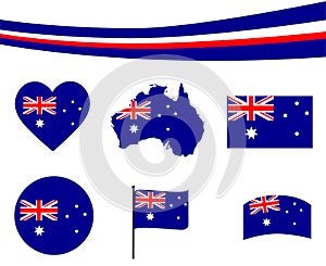 Australia Flag Map Ribbon And Heart Icons Vector Illustration Abstract