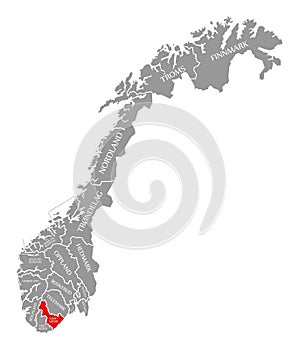 Aust Agder red highlighted in map of Norway photo