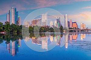 Austin city downtown skyline cityscape of Texas USA