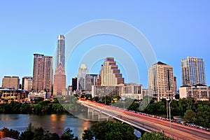 Austin Downtown Skyline Illuminated at Blue Hour