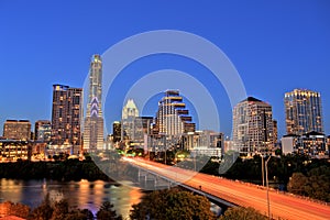 Austin Downtown Skyline Illuminated at Blue Hour