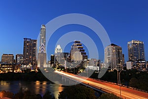 Austin Downtown Skyline Illuminated at Blue Hour