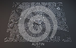 Austin map, satellite view, Texas, United States