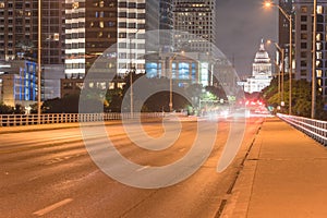 Austin modern skylines and state capitol building at night