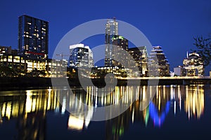 Austin Skyline Reflected in the River, Austin, Texas