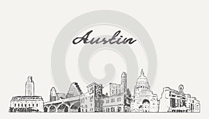 Austin skyline, Texas, USA, hand drawn, sketch